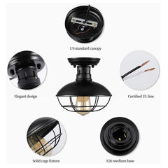 HEIKESZ American Farmhouse Ceiling Lamp Corridor Kitchen Bedroom Light Stairs Living Room Retro Country Home Cage LED Lamp