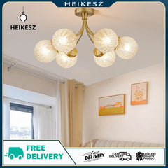 HEIKESZ French light luxury bedroom ceiling lamp American medieval vintage living room lamp dining room study all copper glass chandelier lamp light fixtures for celling lights