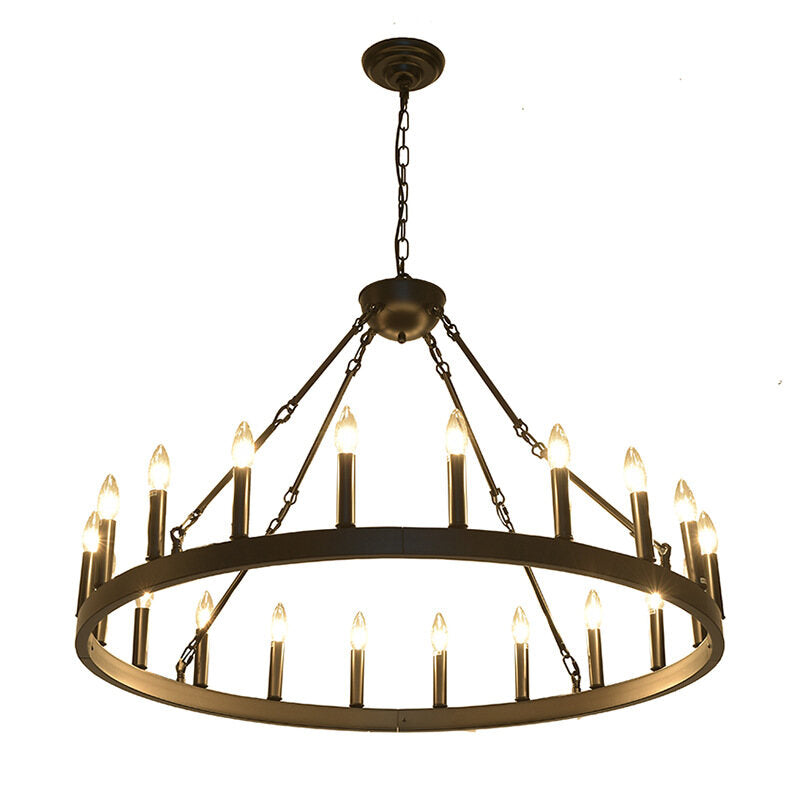HEIKESZ Farmhouse Industrial Country Black Wheel Chandelier Roundhouse Dining Room Bedroom Hall Living Room Chandelier