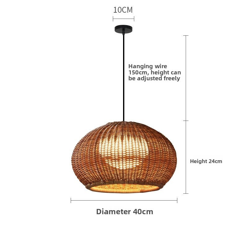 HEIKESZ Chinese Style Outdoor Ceiling Light Rattan Pendant Lamp for Garden Villa Courtyard Restaurant Farmhouse Landscape Lighting