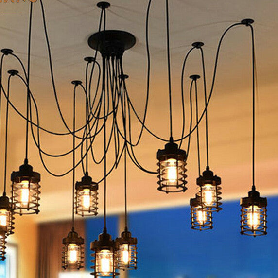 HEIKESZ Flat Iron Frame Fairy Loose Flower Chandelier Retro American Industrial Lamp Personality DIY Starry Art Chandelier american style retro outdoor indoor retro bedroom lamp american-style Industrial wind
