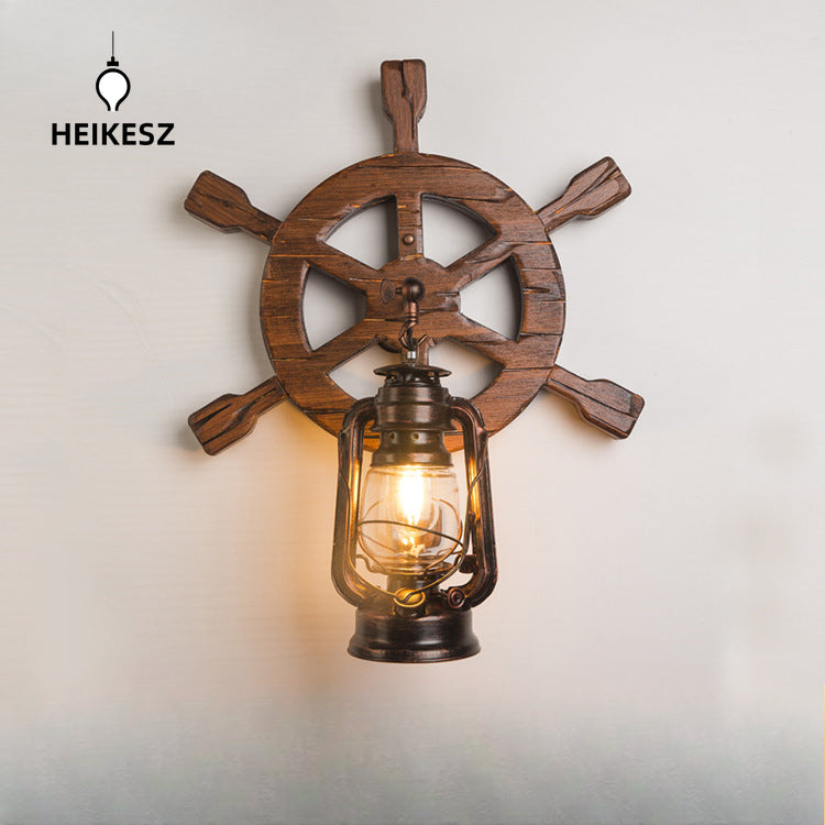 HEIKESZ New creative rudder American country retro industrial style old wall lamp restaurant bar bar art wall lamp