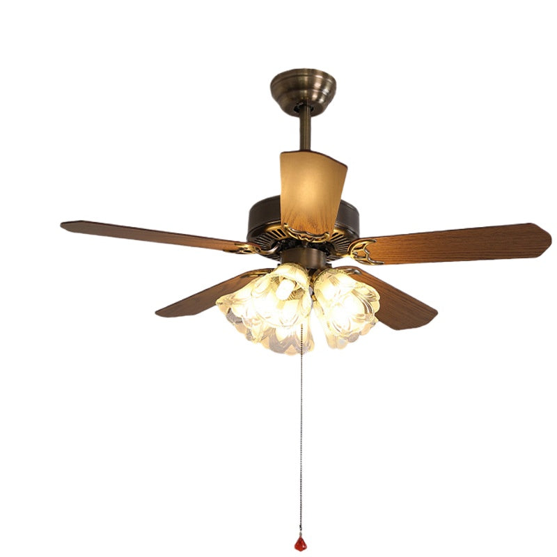 HEIKESZ New Chinese style wood leaf ceiling fan light living room dining room bedroom fan light silent frequency conversion household fan light chandelier cross-border