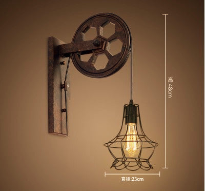 HEIKESZ LOFT Industrial Wind Wall Lamp Restaurant and Cafe Leisure Bar Creative Pulley Lamp American Retro Bar Decoration Wall Lamp LED Light for Bedroom Night Aesthetic Room Lamp