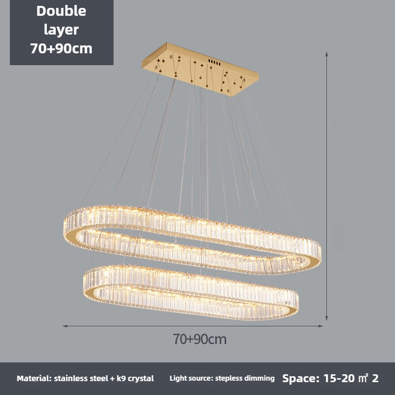 HEIKESZ Modern simple crystal chandelier living room dining room lighting luxury creative led double oval bar table home dining room lamp lighting fixtures for celling lighting