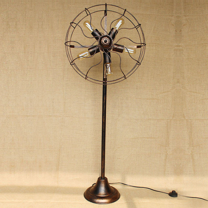 HEIKESZ Retro Industrial Style Floor Lamp Living Room Bedroom Lamp Balcony Bar Creative Fan Lamp American Style Nostalgic Coffee Shop Light LED Light for Bedroom Night Aesthetic Room Lamp