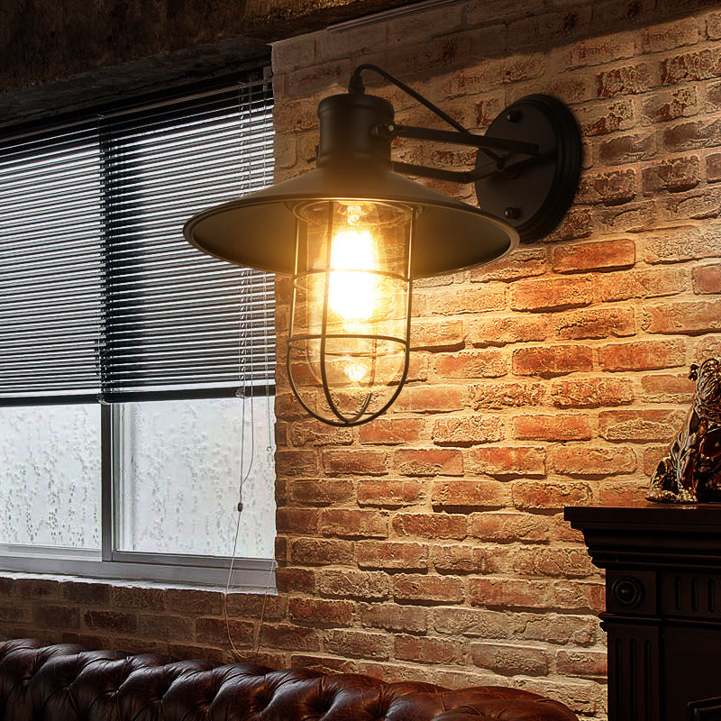 HEIKESZ Loft Vintage Industrial Style Pot Cover Wall Lamp American Simple Iron Wall Lamp Aisle Corridor Warehouse Balcony Dining-Room Lamp LED Light for Bedroom Night Aesthetic Room Lamp