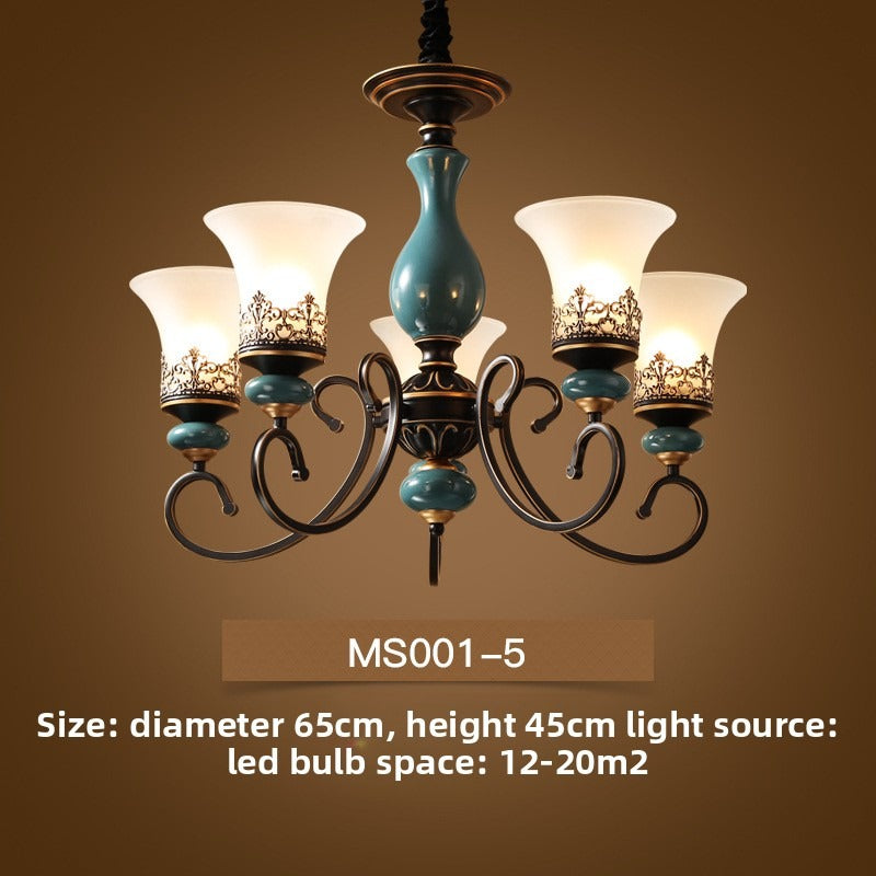 HEIKESZ Ceramic living room chandelier dining room light bedroom study light simple European lighting luxury atmosphere American retro lamp light fixtures for celling light