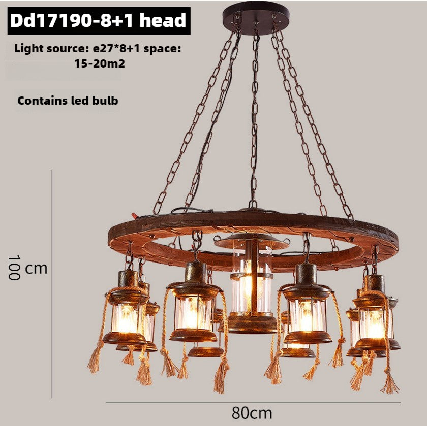HEIKESZ Retro boat wood chandelier restaurant bar light restaurant table light creative industrial style American personalized lighting