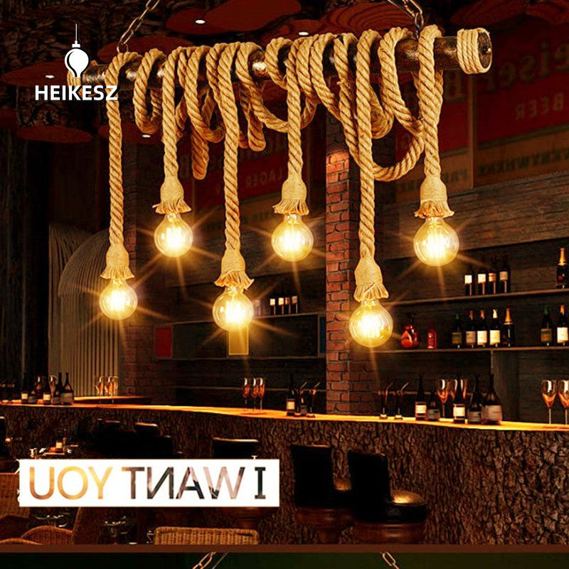 HEIKESZ American Retro Rope Pendant Lamp LOFT Industrial Wind Creative Water Pipe Light Restaurant Restaurant Dining Table Cafe Bar Lamp LED Light for Bedroom Night Aesthetic Room Lamp