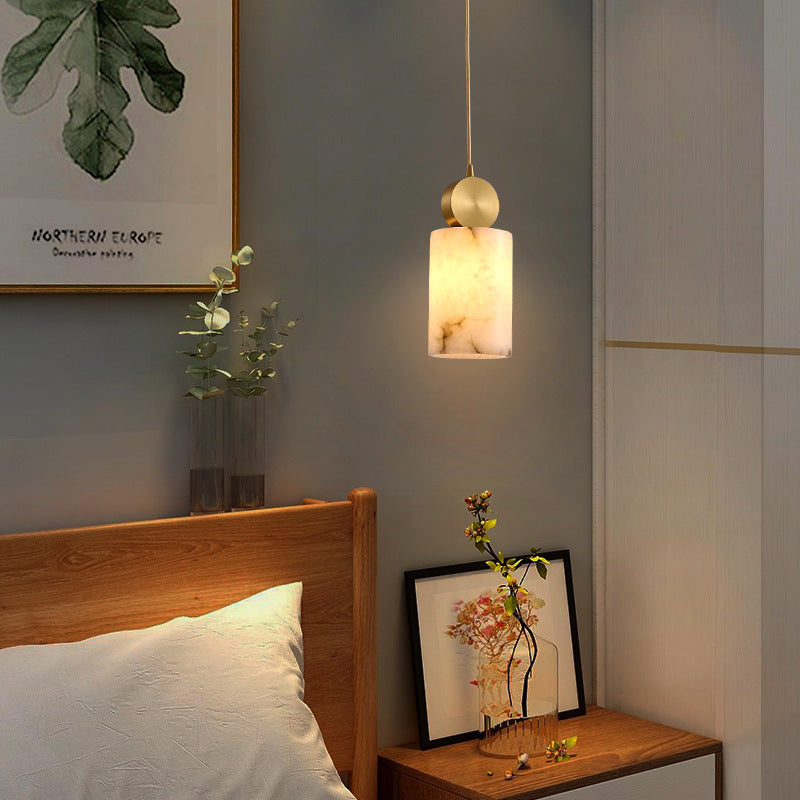 HEIKESZ Luxury Copper Marble Chandelier Modern Bedroom Bedside Lamp Simple Small Droplight for Dining Room Stairs