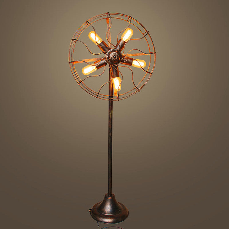 HEIKESZ Retro Industrial Style Floor Lamp Living Room Bedroom Lamp Balcony Bar Creative Fan Lamp American Style Nostalgic Coffee Shop Light LED Light for Bedroom Night Aesthetic Room Lamp