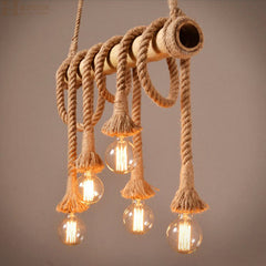 HEIKESZ Retro Rope Bamboo Pipe Chandelier Guest Cafe Bedroom Aisle Creative Bamboo Clothing Shop Bar Decoration Lamp LED Light for Bedroom Night Aesthetic Room Lamp
