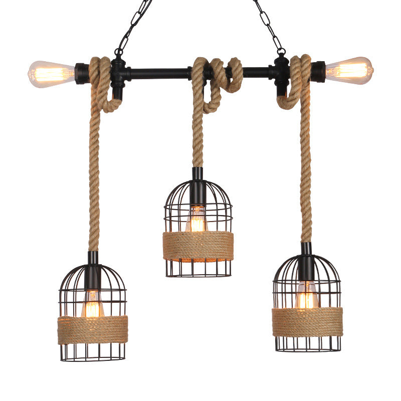 HEIKESZ American Industrial Style Water Pipe Pendant Lamp Restaurant Coffee Shop Creative Rope Light Bar Loft Retro Iron Art Pendant Lamp LED Light for Bedroom Night Aesthetic Room Lamp