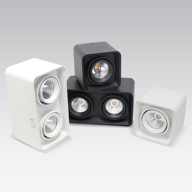 HEIKESZ Square LED Spotlight Open-Mounted Cob Anti-Glare Downlight Household Punch Free Ceiling Lamp