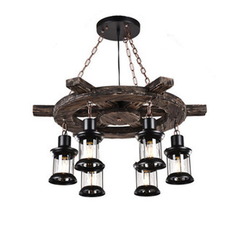 HEIKESZ Retro boat wood lamp creative industrial wind solid wood restaurant ceiling lamp haircut clothing store museum wrought iron chandelier