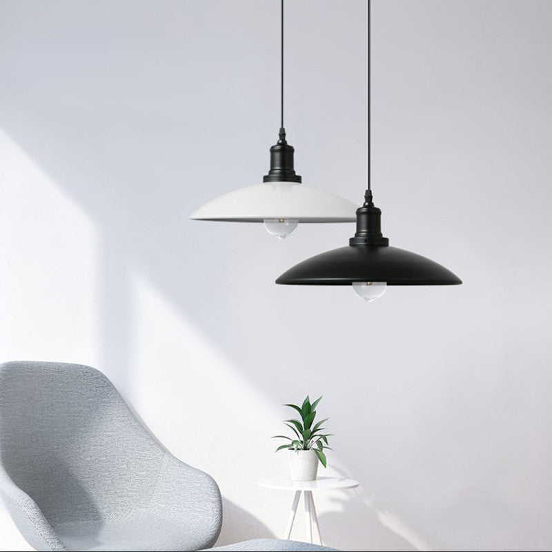 HEIKESZ American Retro Industrial Style Pot Cover Light Restaurant Bar Counter Creative Personality Black and White Iron Simple Single Head Small Droplight LED Light for Bedroom Night Aesthetic Room Lamp