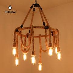 HEIKESZ Retro Industrial Wind Rope Pendant Lamp Restaurant Coffee Shop American Country Internet Coffee Clothing Store Snack Milk Tea Shop Pendant Lamp LED Light for Bedroom Night Aestitic Room Lamp