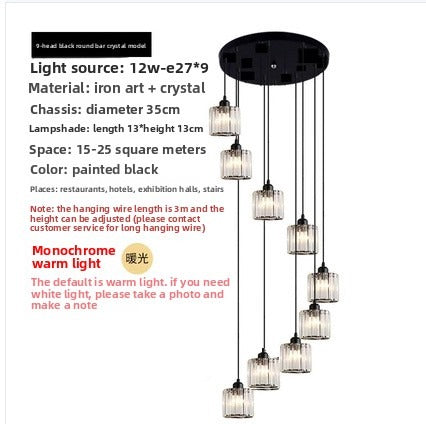 HEIKESZ Personalized rotating staircase chandelier modern minimalist creative duplex floor living room Nordic villa staircase crystal chandelier lamp lighting fixtures for celling lighting