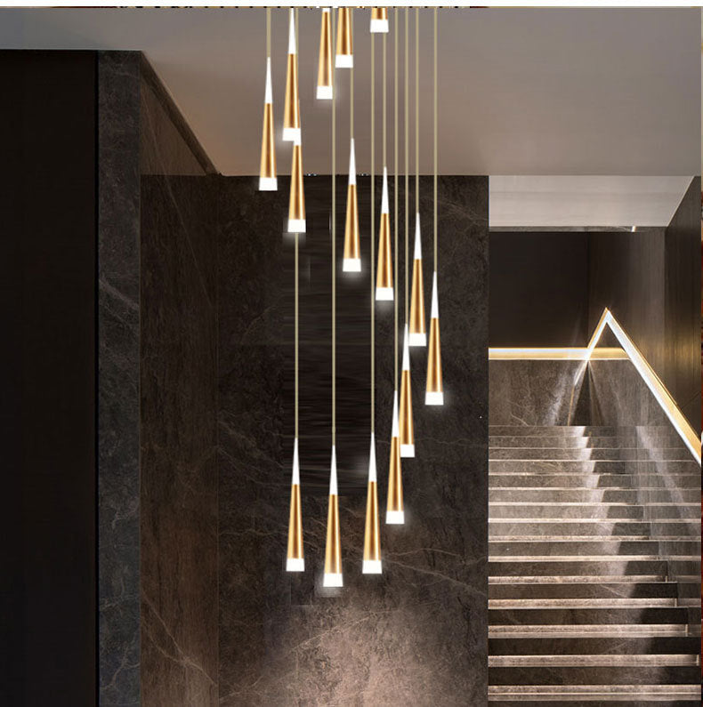 HEIKESZ Hammer Rotating Stair Chandelier Luxury Villa Hollow Meteor Shower Light Fixture for Ceiling Lights
