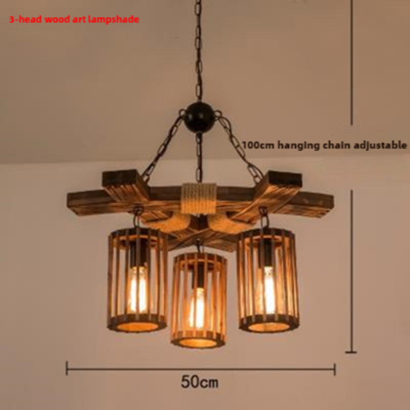 HEIKESZ Retro personalized wood chandelier restaurant bar coffee shop pub snacks milk tea hot pot shop creative industrial wind lamp