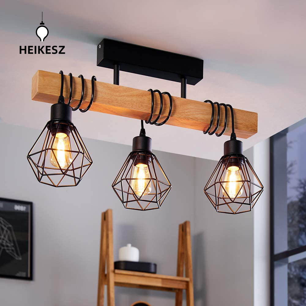 HEIKESZ Customer Dining Room and Study Room Coffee Shop Retro Industrial Style Clothing Store Bar Aisle Creative Lampshade Wood Strip Chandelier LED Light for Bedroom Night Aestitic Room Lamp