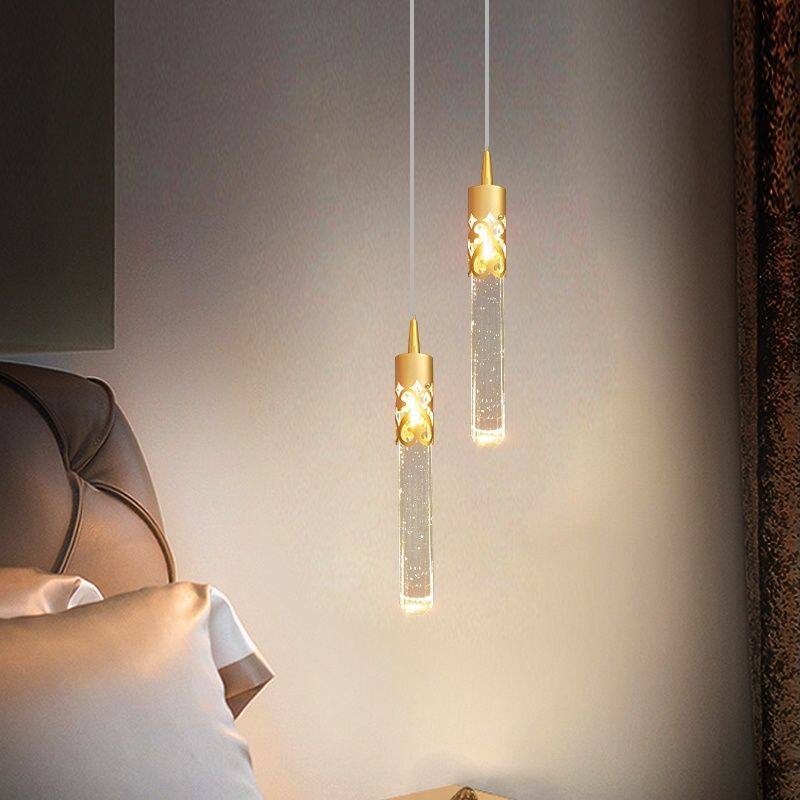 HEIKESZ Nordic Crystal Chandelier Luxury Bed Head Hanging Lamp for Bedroom Bar TV Background Wall