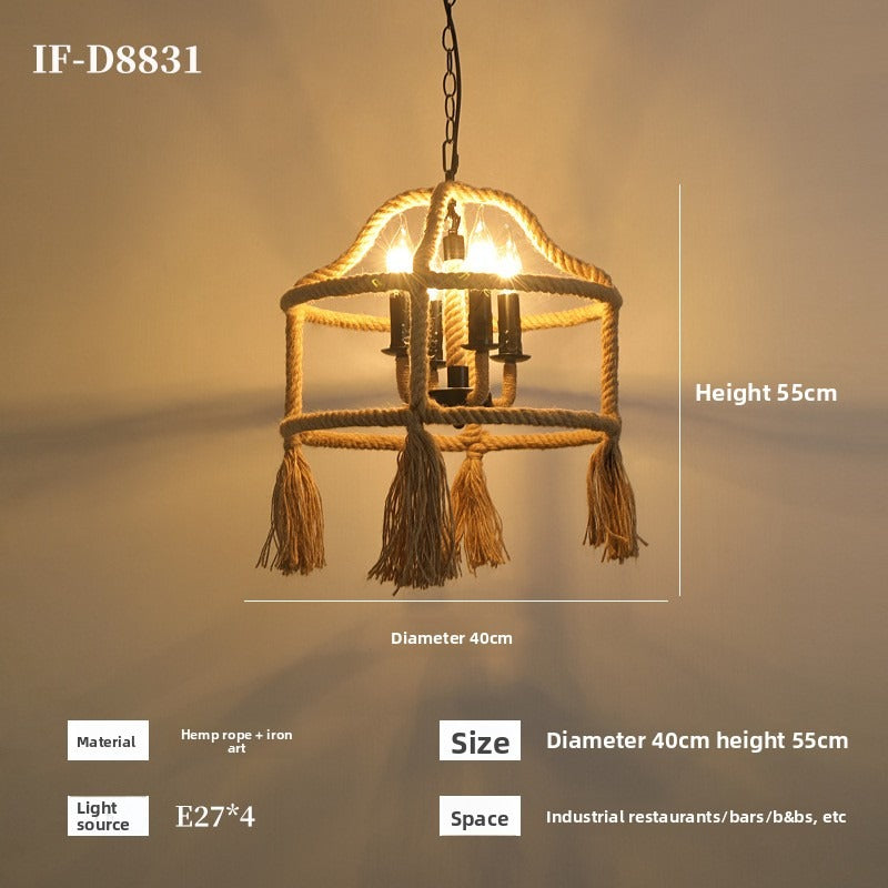 HEIKESZ Vintage Rope Ceiling Light Industrial Iron Pendant Lamp for Restaurant Bar Clothing BBQ Shop Retro Decor Commercial Lighting