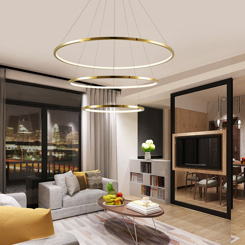 HEIKESZ Modern Ring Chandelier LED Light Minimalist Creative Stainless Steel Line LED Lamp for Living Room Bedroom Kitchen Dining Ceiling