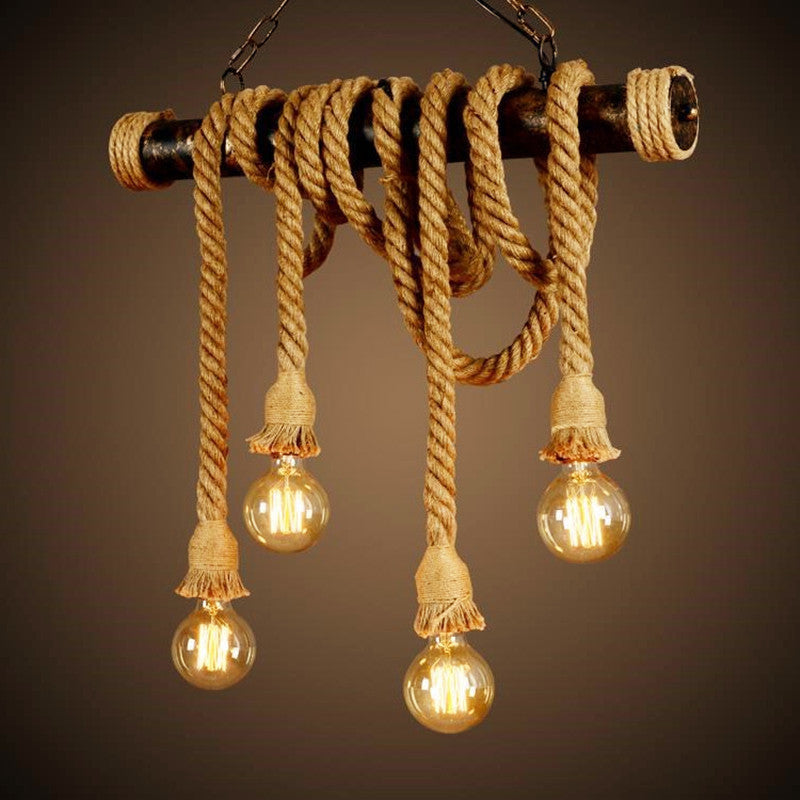 HEIKESZ American Retro Rope Pendant Lamp LOFT Industrial Wind Creative Water Pipe Light Restaurant Restaurant Dining Table Cafe Bar Lamp LED Light for Bedroom Night Aesthetic Room Lamp