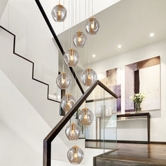 HEIKESZ Nordic Modern Minimalist Glass Chandelier Luxury Meteor Shower Long Pendant Light for Living Room Dining Bedroom Ceiling