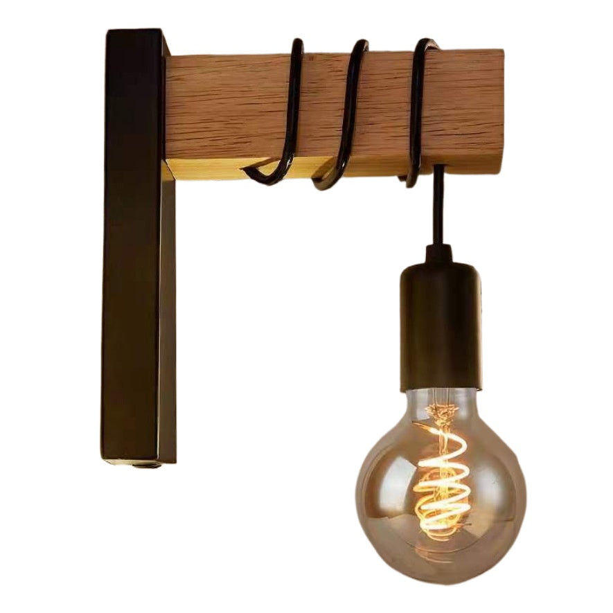 HEIKESZ Modern simple retro wall lamp bedroom living room bedside lamp creative personality wrought iron wood Nordic wall lamp stair lamp