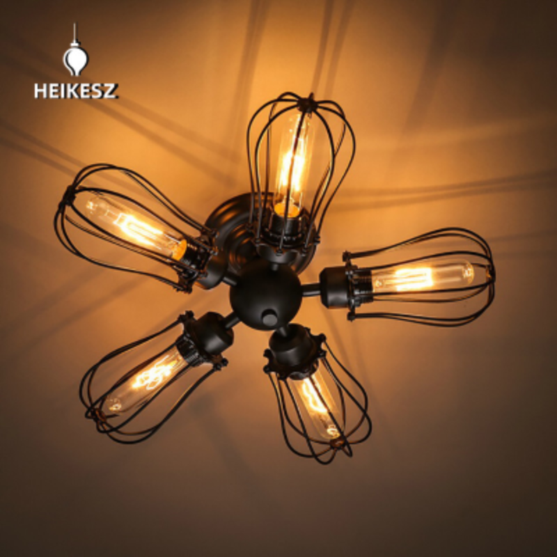 HEIKESZ LOFT Industrial Style Iron Ceiling Light Guest Restaurant Retro Iron Net Pot Cover Bar Counter Balcony Aisle American Creative Light LED Light for Bedroom Night Aesthetic Room Lamp