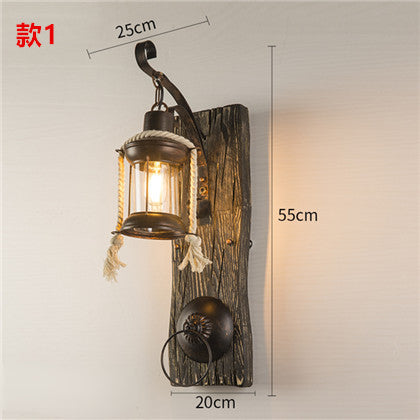 HEIKESZ American Retro Industrial Style Wall Lamp Restaurant Coffee Shop Bar Aisle Corridor Creative Solid Wood Hot Pot Restaurant Bar Lamp LED Light for Bedroom Night Aesthetic Room Lamp