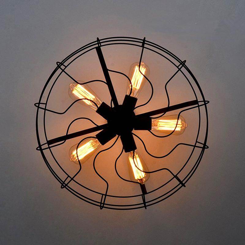 HEIKESZ Retro Industrial Style Chandelier Creative Restaurant Iron Droplight Fan round Loft Chandelier american style retro outdoor indoor retro bedroom lamp american-style Industrial wind