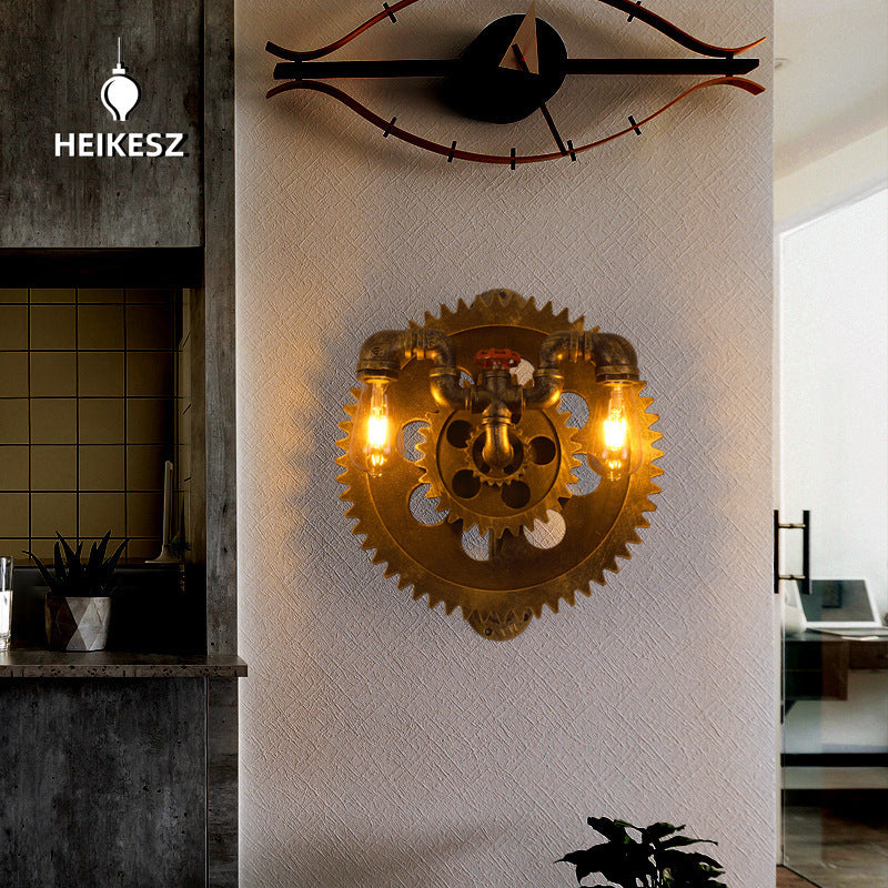 HEIKESZ Industrial Style Creative Guest Restaurant Coffee Hotel Bar Aisle Corridor Snack Hot Pot Shop Personality Gear Wall Lamp LED Light for Bedroom Night Aesthetic Room Lamp