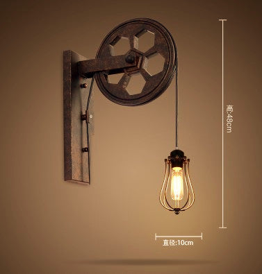 HEIKESZ LOFT Industrial Wind Wall Lamp Restaurant and Cafe Leisure Bar Creative Pulley Lamp American Retro Bar Decoration Wall Lamp LED Light for Bedroom Night Aesthetic Room Lamp
