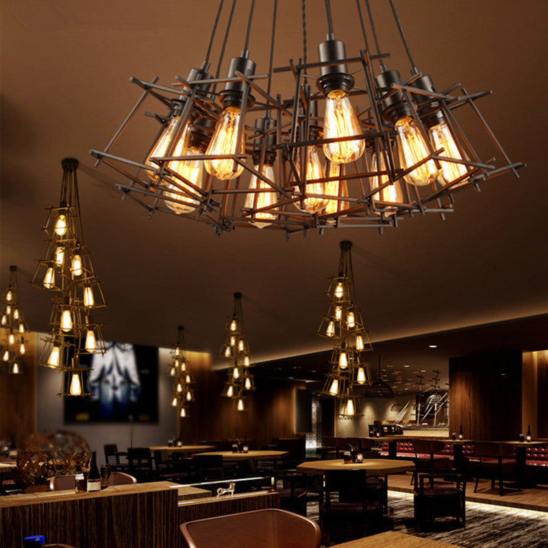 HEIKESZ American Retro Industrial Style Iron Cage Chandelier Living Room Dining Room Coffee Shop Bar Internet Coffee Clothing Shop Small Rubik's Cube Lights LED Light for Bedroom Night Aesthetic Room Lamp