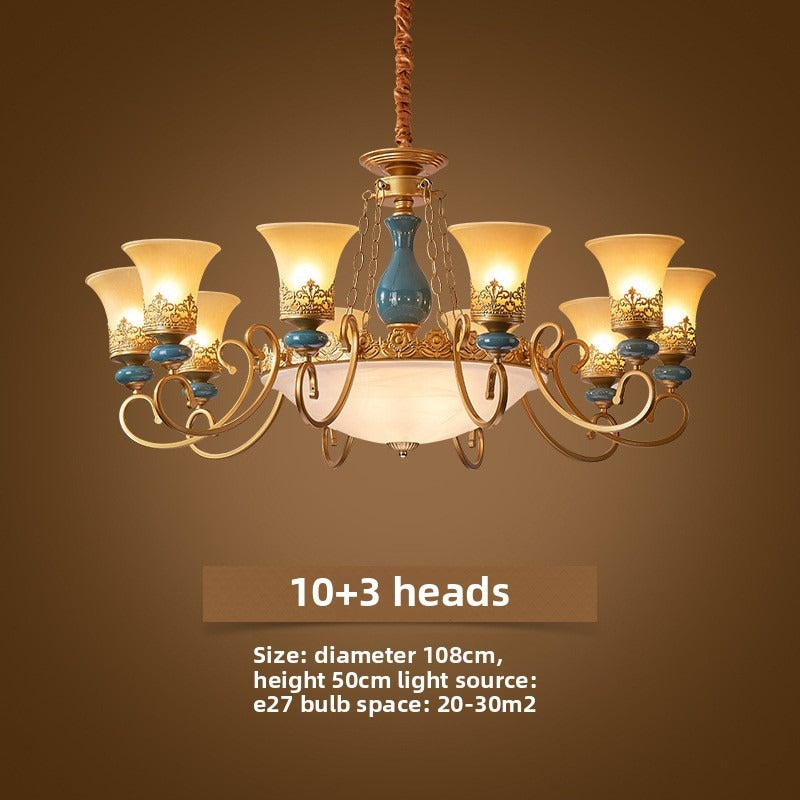 HEIKESZ Ceramic living room chandelier dining room light bedroom study light simple European lighting luxury atmosphere American retro lamp light fixtures for celling light