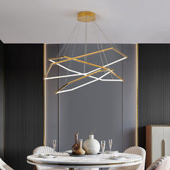 HEIKESZ Post-Modern Geometric Designer Golden Mirror Hexagonal Chandelier Luxury Stainless Steel Industrial Style Warm Light for Living Room Bedroom Ceiling Lighting