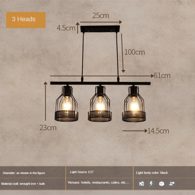 HEIKESZ Industrial Style Creative Living Room Restaurant Bar Table Chandelier Vintage Iron Lamp Hot Pot Milk Tea Shop Multi-Head in-Line Lamps Led Light for Bedroom Night Aesthetic Room Lamp