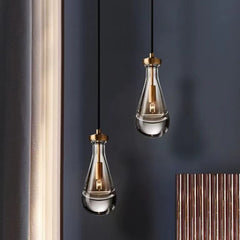 HEIKESZ Modern Luxury Copper Water Drop Chandelier Minimalist Bedroom Bedside Light Creative Living Dining Room Bar Crystal Decoration