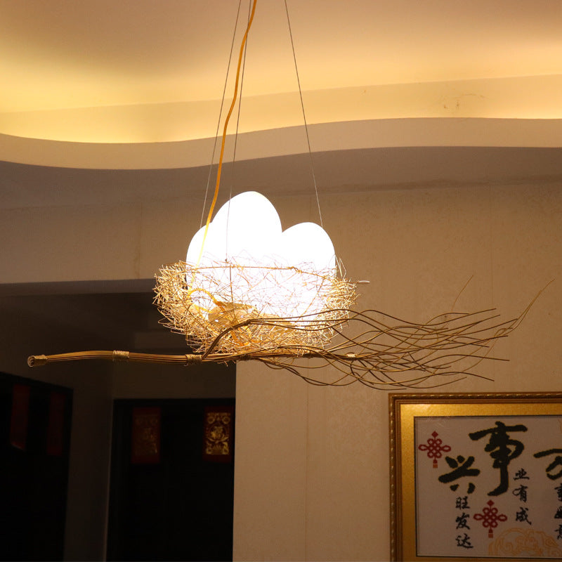 HEIKESZ Nordic Chandelier Modern Bird's Nest Design Warm Light Fixture for Living Room Bedroom Restaurant Art Lighting