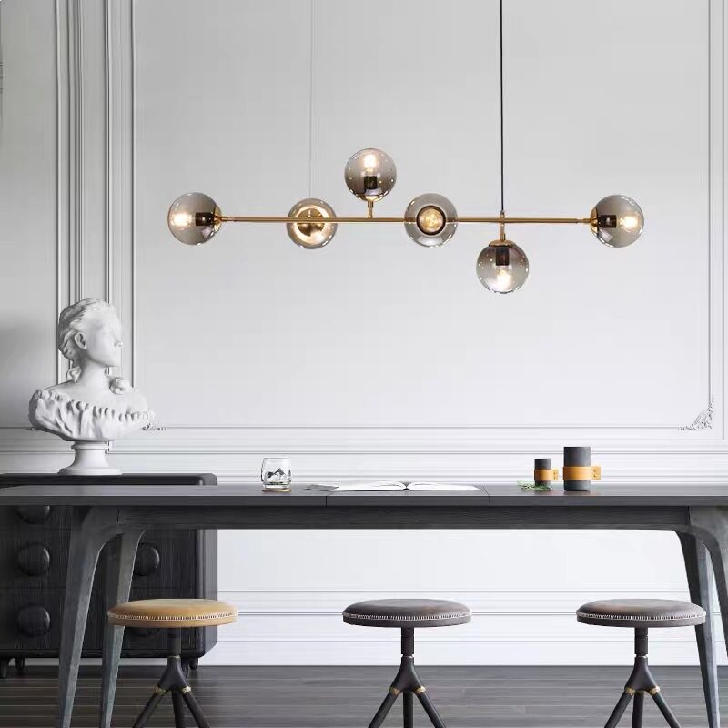 HEIKESZ Modern Minimalist Iron 6-Head Ceiling Lamp for Restaurant Bar Living Room LED Lighting Hanging Chandelier