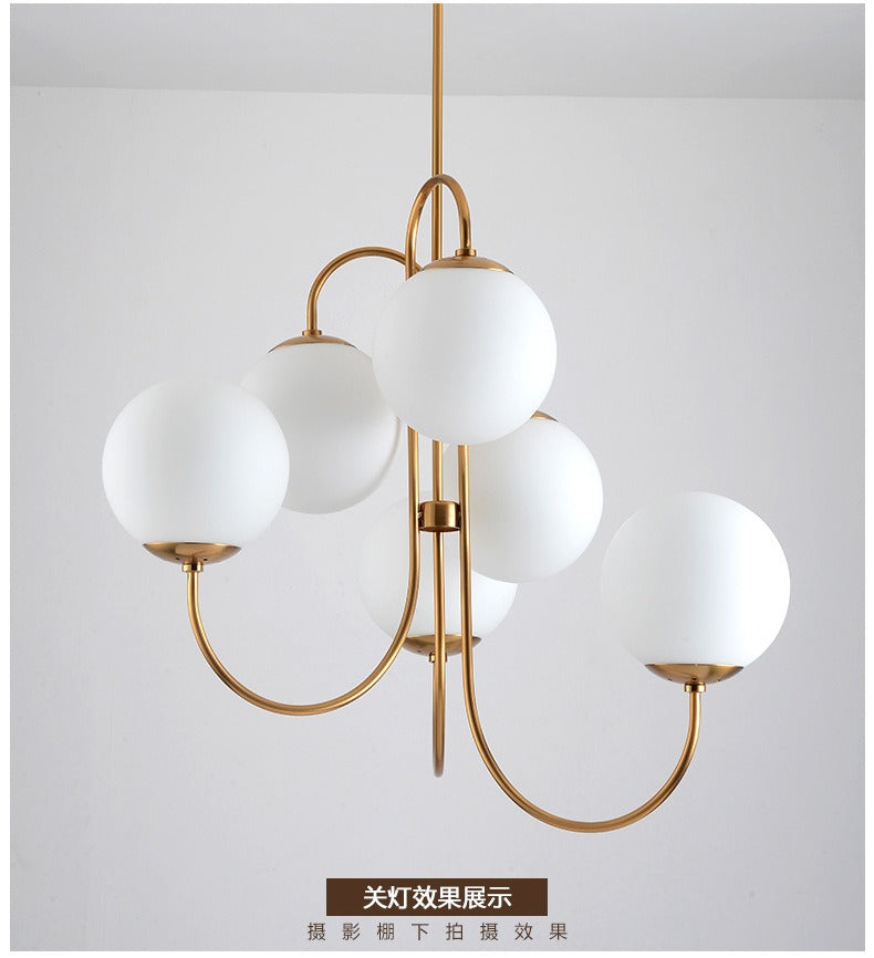 HEIKESZ Export post modern wrought iron chandelier creative living room dining room bedroom art clothing store lamp light white glass ball chandelier lamp fixtures for celling light