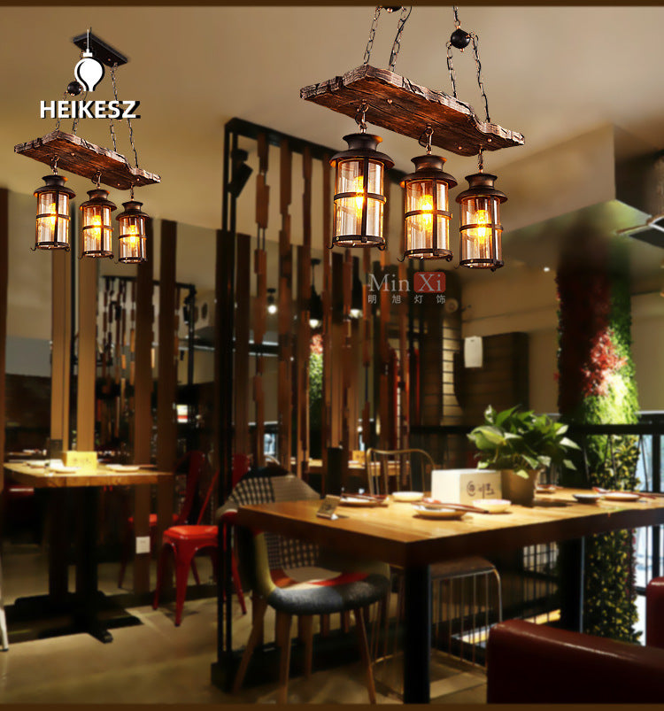 HEIKESZ American rural retro ship wood chandelier hot pot restaurant hotel bar counter bed and breakfast restaurant lamp industrial wind decorative lamp