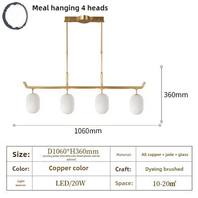 HEIKESZ all copper new Chinese chandelier dining room bedroom study jade modern living room lamp light fixtures for celling lights