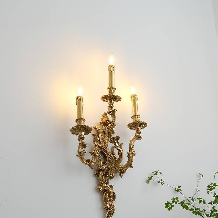 HEIKESZ Luxury European Retro French Brass Candle Wall Light for Villa Living Room Dining Bedroom Corridor