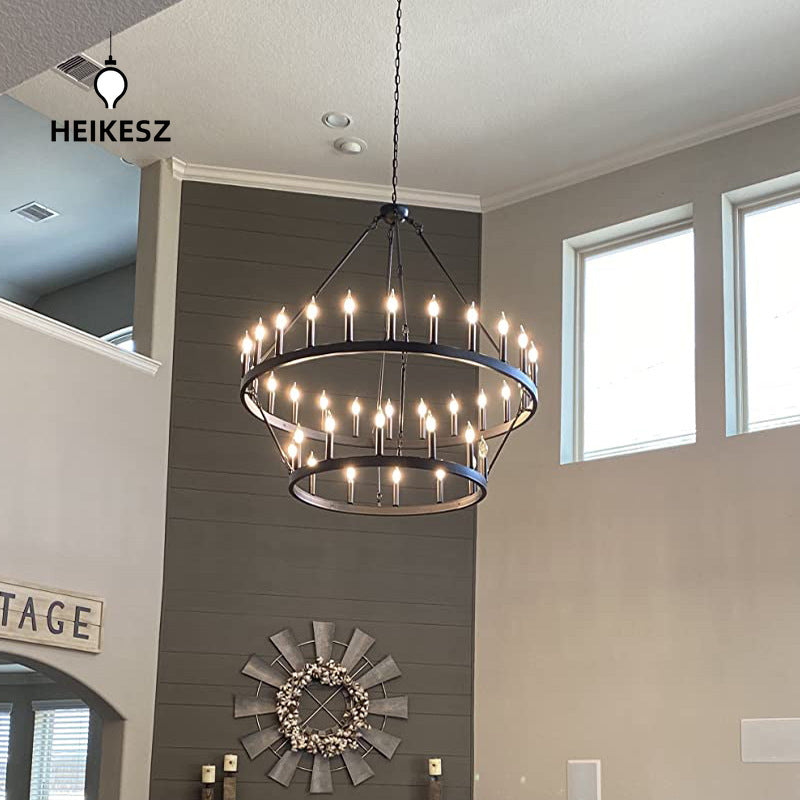 HEIKESZ Farmhouse Industrial Country Black Wheel Chandelier Roundhouse Dining Room Bedroom Hall Living Room Chandelier