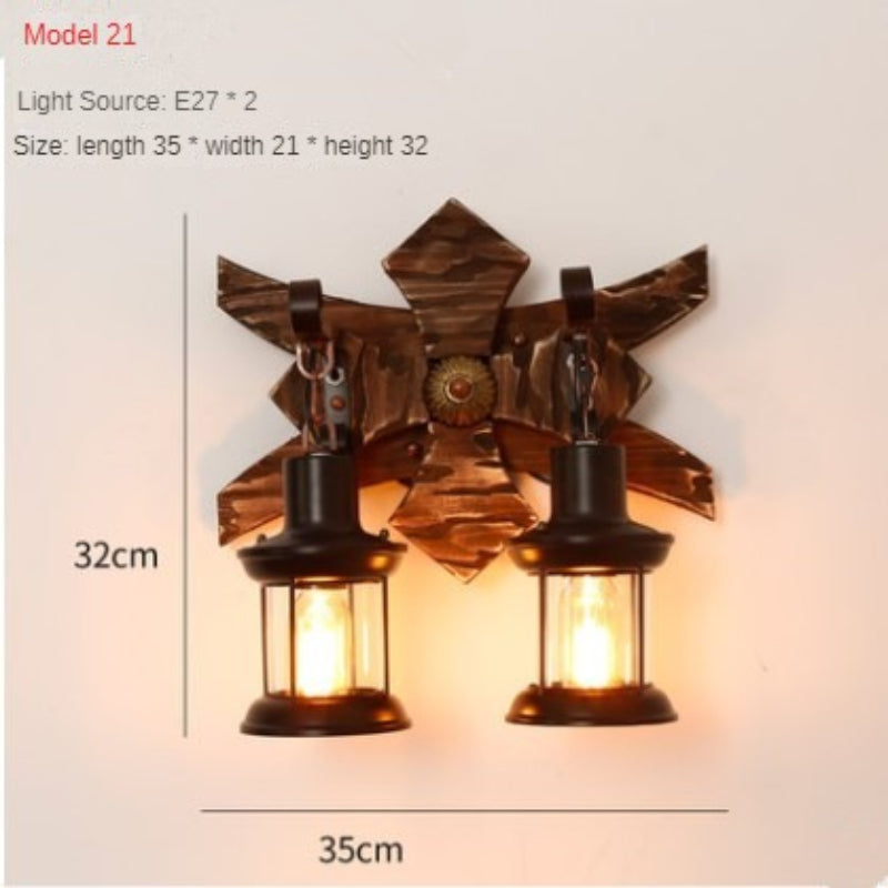 HEIKESZ American Retro Balsa Boat Wood Wall Lamp Dining Room Coffee Shop Light Loft Industrial Style Creative Bar Aisle Nostalgic Lamp LED Light for Bedroom Night Aesthetic Room Lamp
